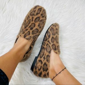 Leopard faux fur loafer slipper slip on